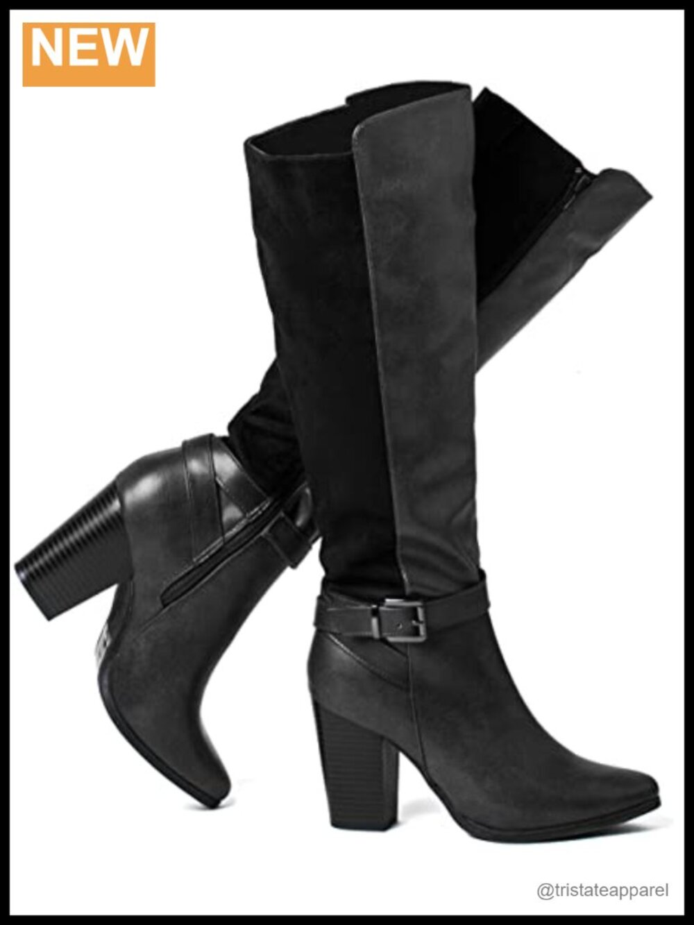 Women's Heeled Knee High Boots Pointed Toe Faux Leather Faux Suede Block Heel